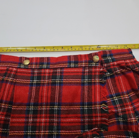 VTG 80' Lady Hazan women's red  Tartan plaid skirt with gold buttons size 14  W - Picture 5 of 7